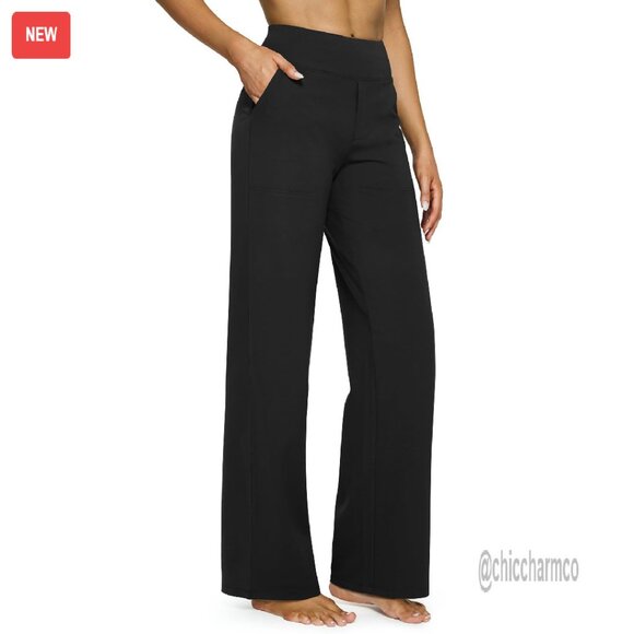 High Waist Wide Leg Yoga Pants with Pockets Stretch Dress Sweatpants